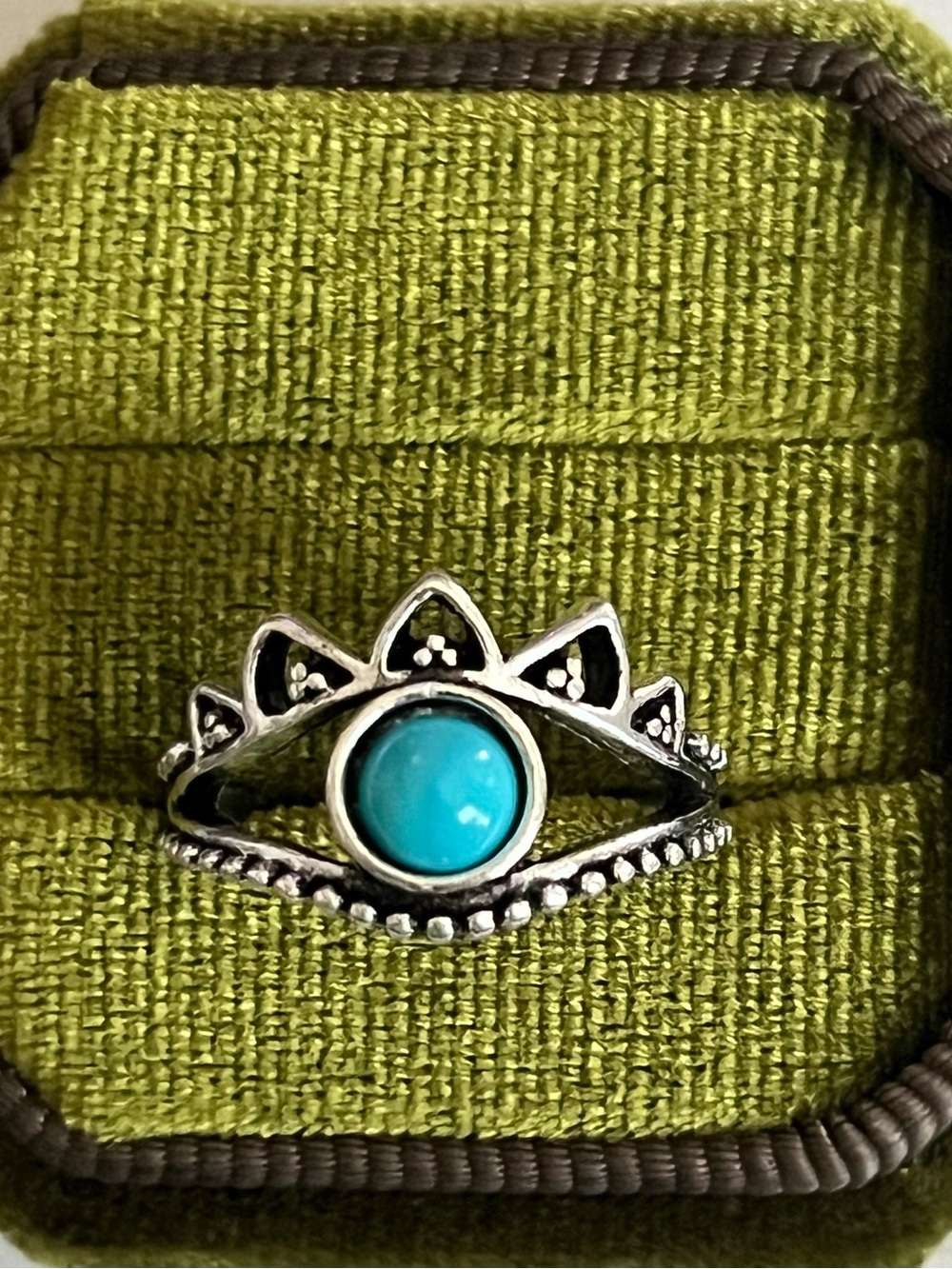 Bohemian Blue Turquoise Crown Design Stainless Steel Statement Ring Size 6